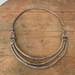 Antique vintage tribal silver layered necklace